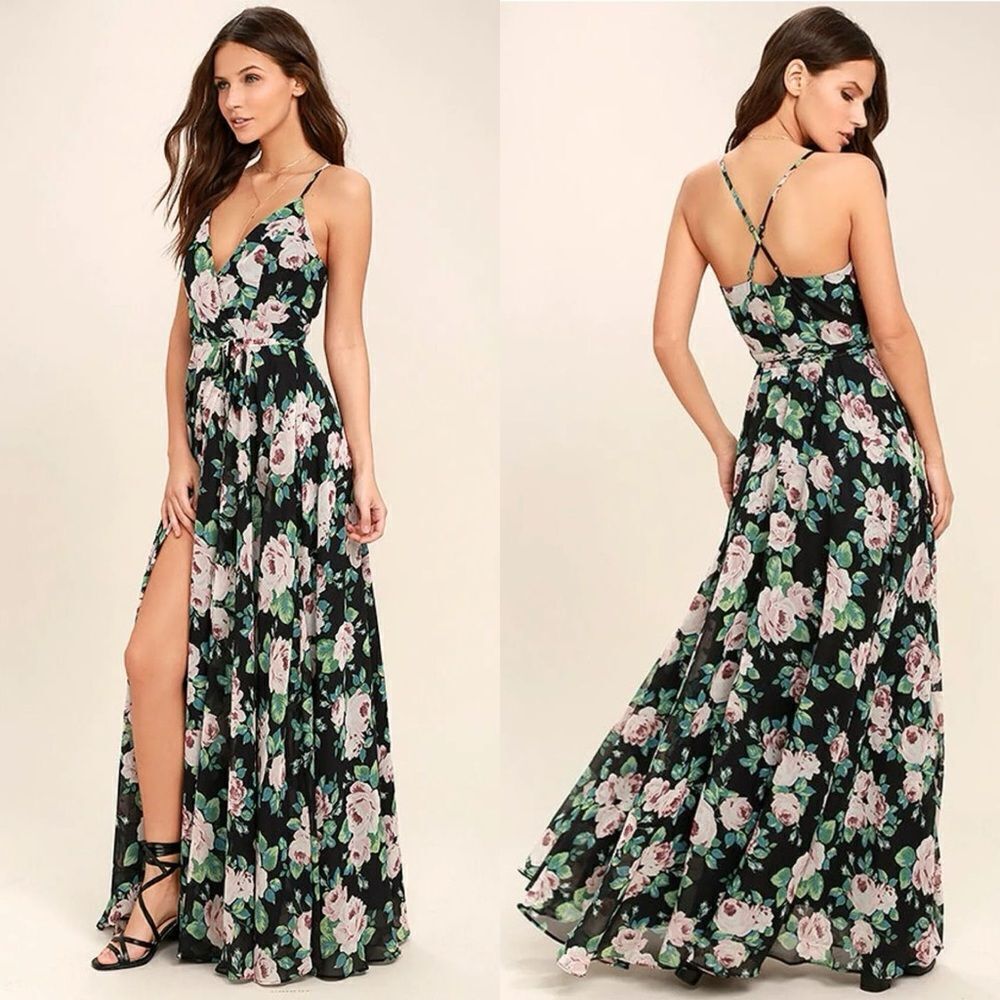Lulu's Floral Maxi Dress - Black and Pink